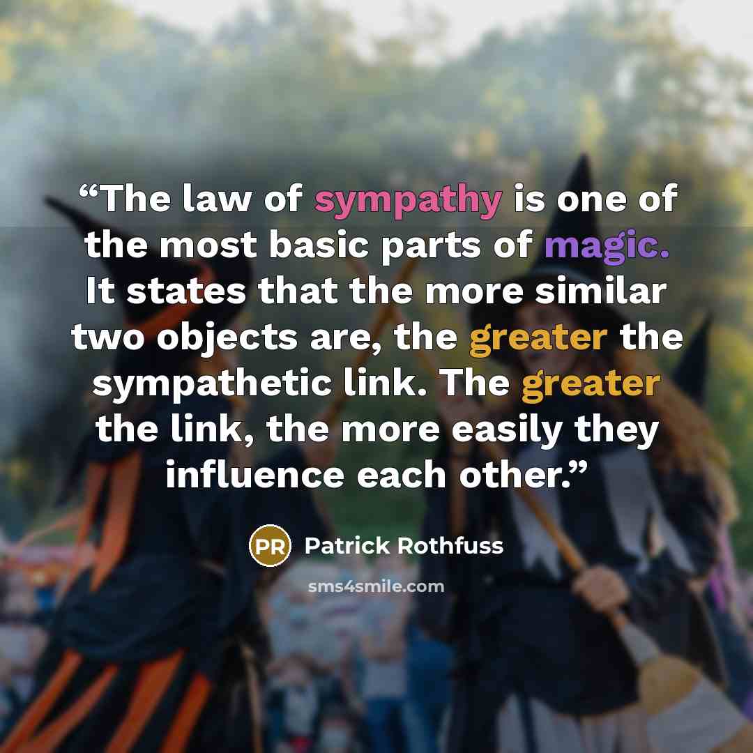 “The law of sympathy is one of the most basic parts of magic. It states that the more similar two objects are, the greater the sympathetic link. The greater the link, the more easily they influence each other.” quote by Patrick Rothfuss