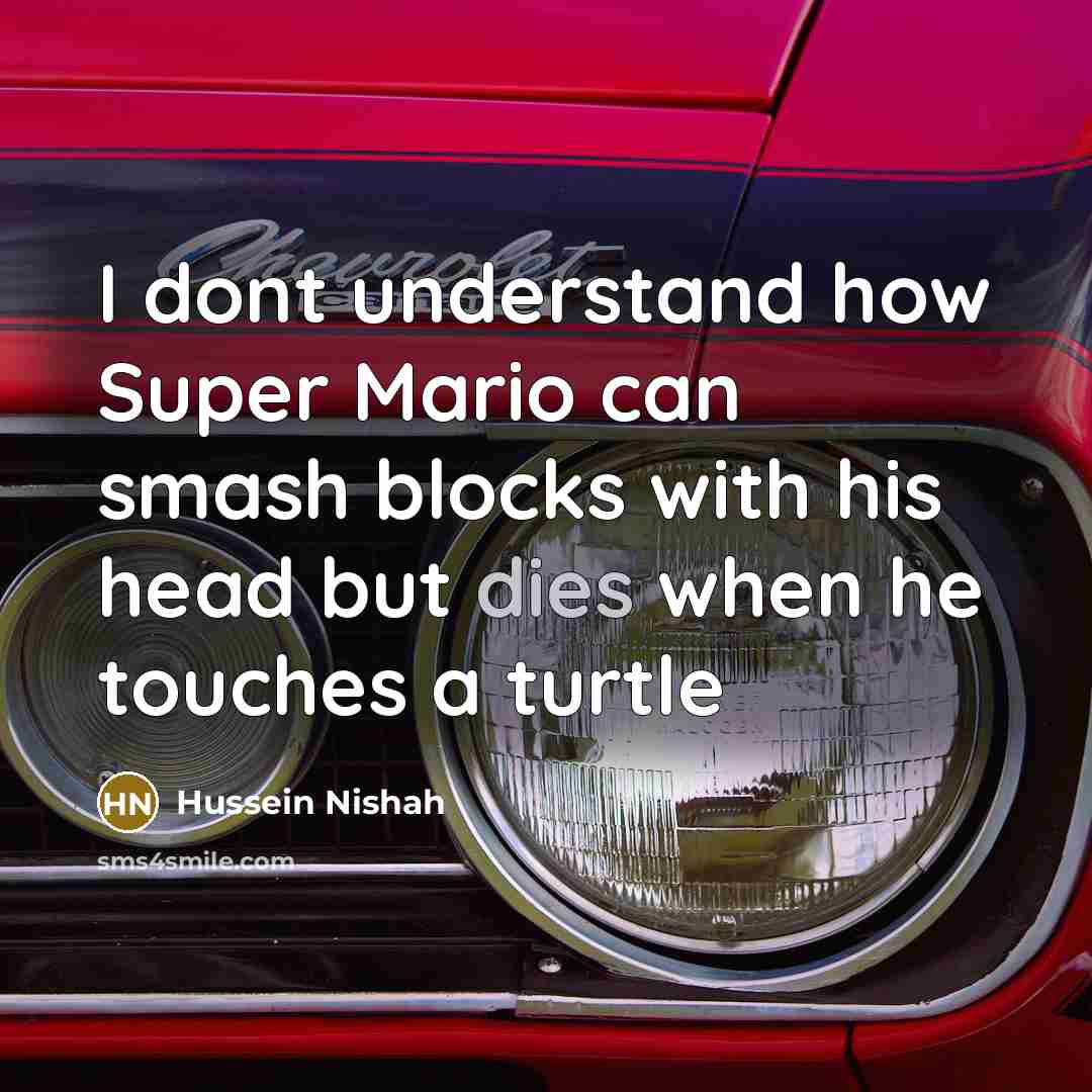 “I dont understand how Super Mario can smash blocks with his head but dies when he touches a turtle” quote by Hussein Nishah