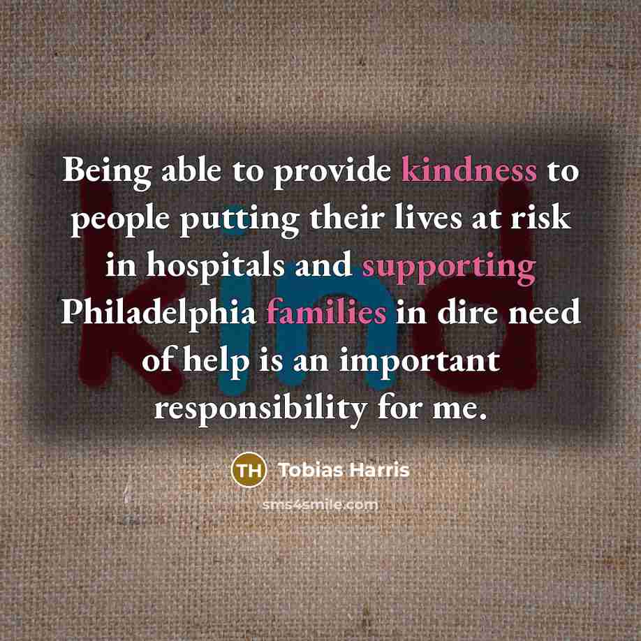 “Being able to provide kindness to people putting their lives at risk in hospitals and supporting Philadelphia families in dire need of help is an important responsibility for me.” quote by Tobias Harris