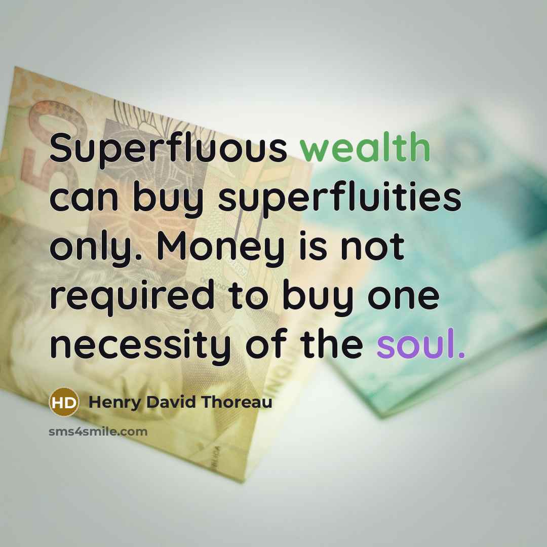 “Superfluous wealth can buy superfluities only. Money is not required to buy one necessity of the soul.” quote by Henry David Thoreau