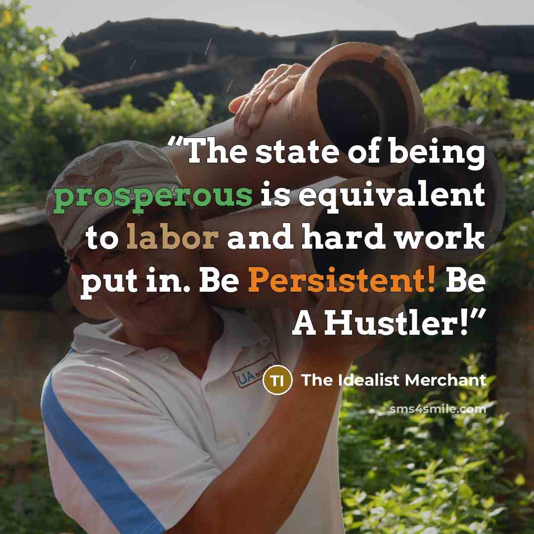 “The state of being prosperous is equivalent to labor and hard work put in. Be Persistent! Be A Hustler!” quote by The Idealist Merchant