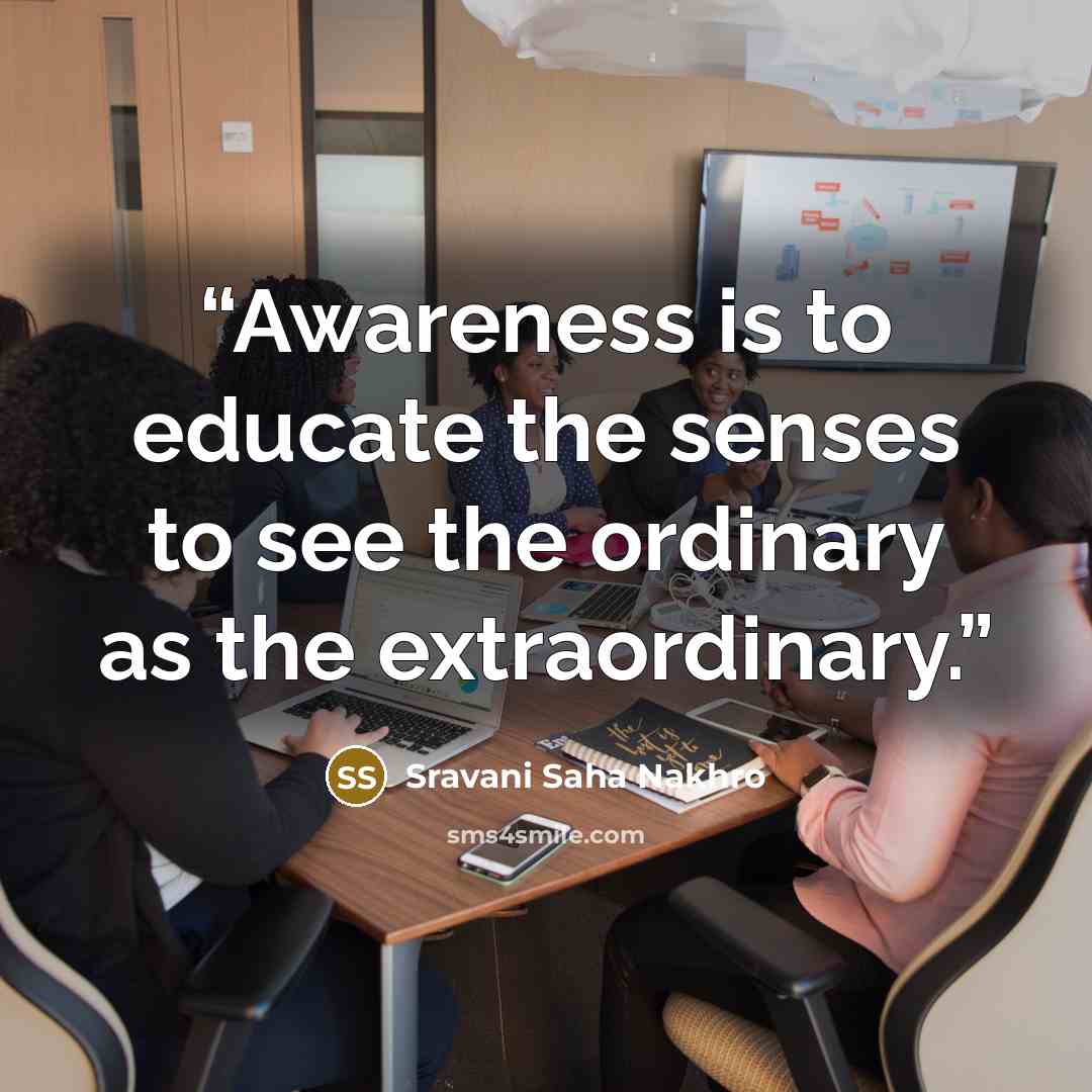 “Awareness is to educate the senses to see the ordinary as the extraordinary.” quote by Sravani Saha Nakhro