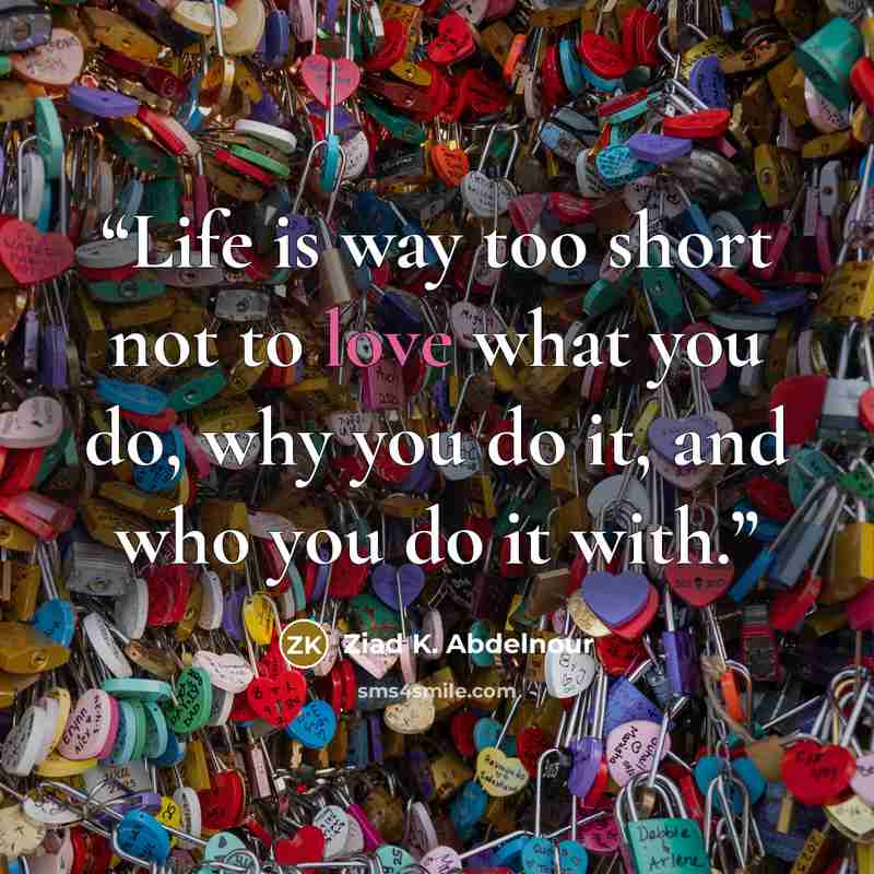 “Life is way too short not to love what you do, why you do it, and who you do it with.” quote by Ziad K. Abdelnour