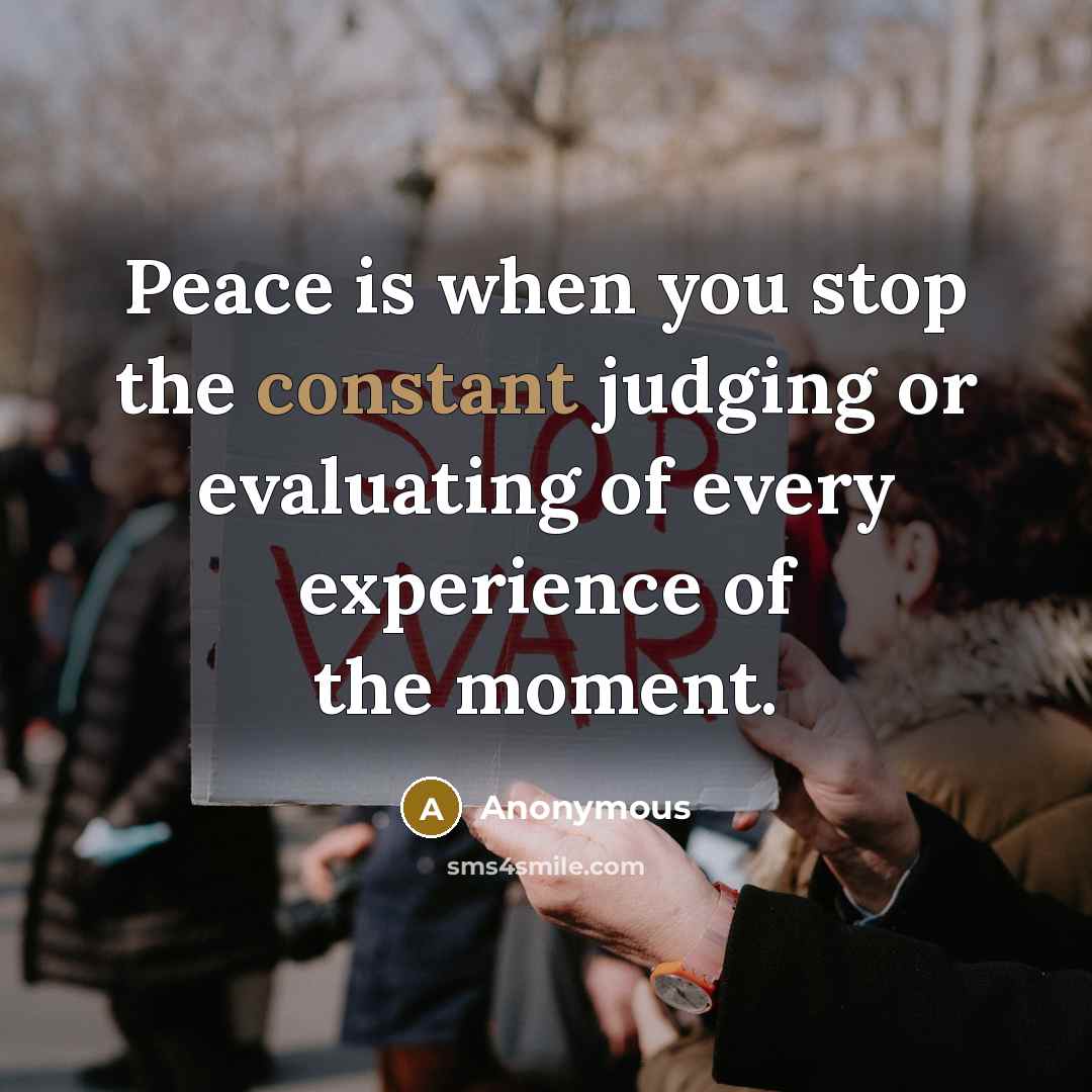 “Peace is when you stop the constant judging or evaluating of every experience of the moment.” quote by Anonymous