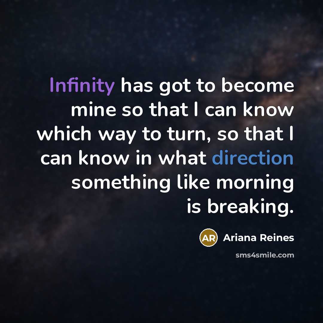 “Infinity has got to become mine so that I can know which way to turn, so that I can know in what direction something like morning is breaking.” quote by Ariana Reines