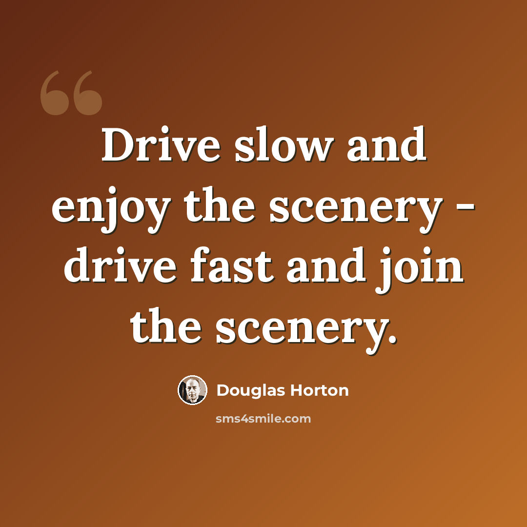 “Drive slow and enjoy the scenery - drive fast and join the scenery.” quote by Douglas Horton
