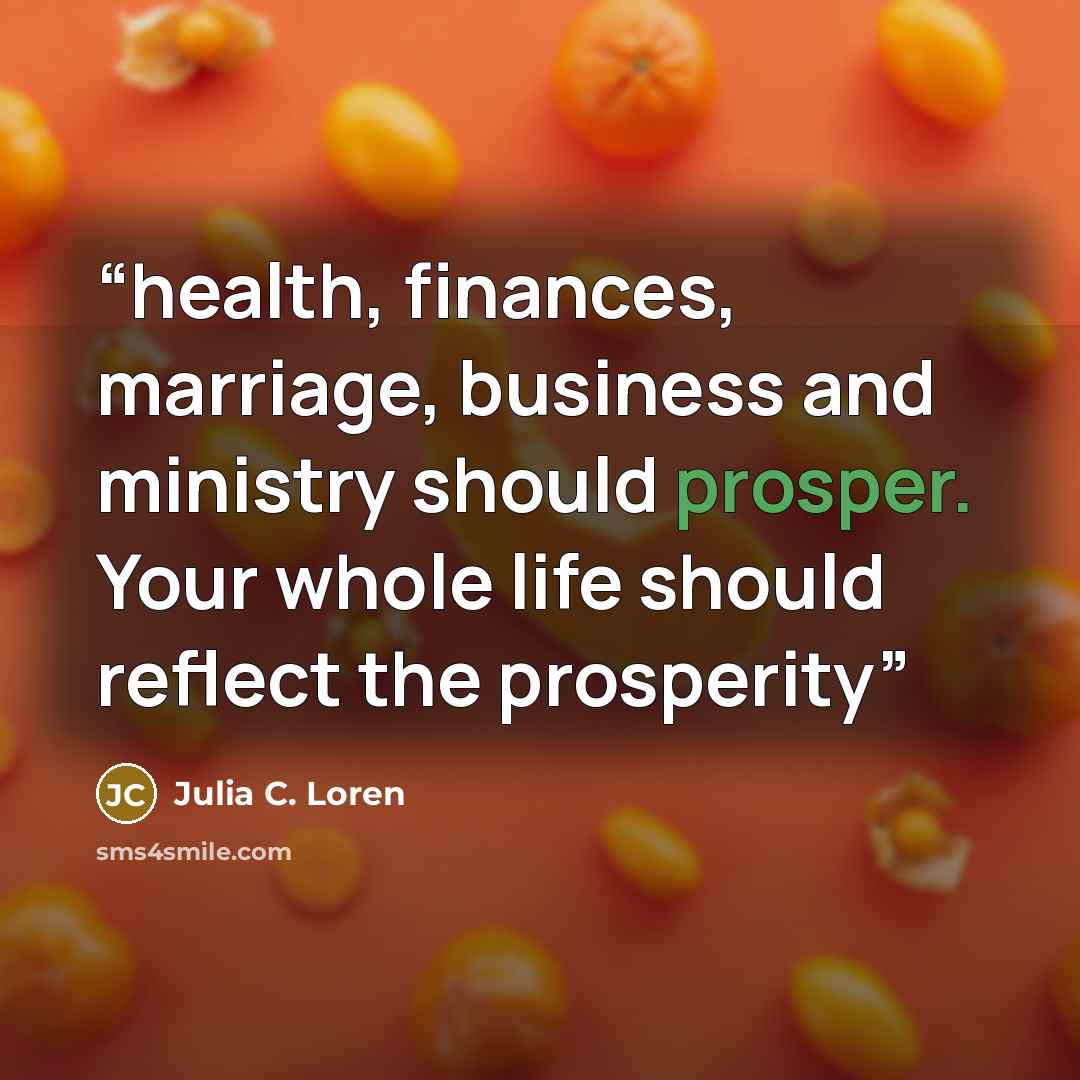 “health, finances, marriage, business and ministry should prosper. Your whole life should reflect the prosperity” quote by Julia C. Loren