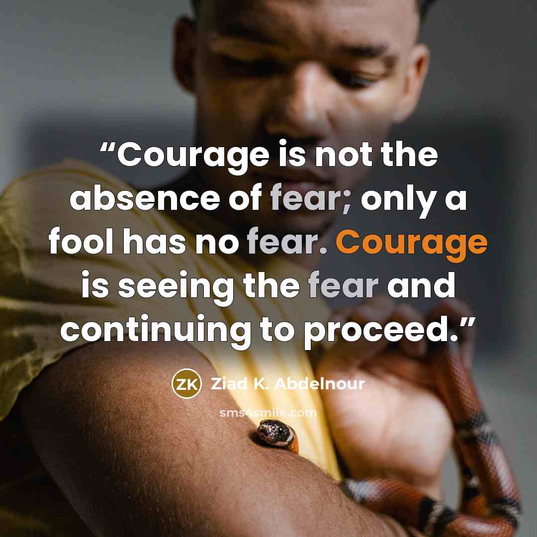 “Courage is not the absence of fear; only a fool has no fear. Courage is seeing the fear and continuing to proceed.” quote by Ziad K. Abdelnour