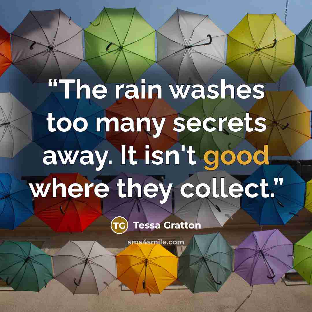 “The rain washes too many secrets away. It isn't good where they collect.” quote by Tessa Gratton