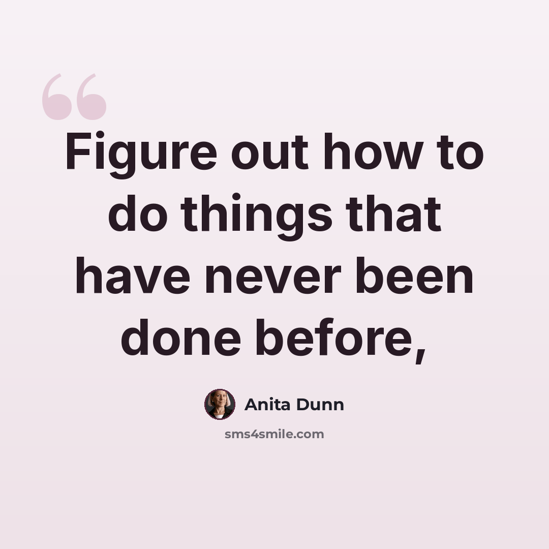 “Figure out how to do things that have never been done before,” quote by Anita Dunn