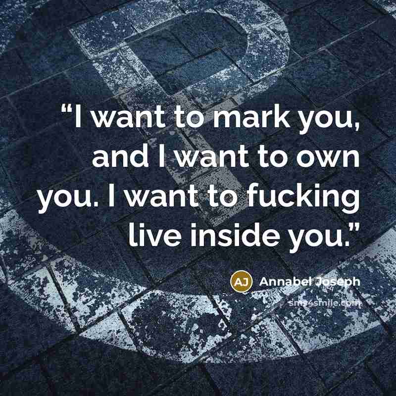 “I want to mark you, and I want to own you. I want to fucking live inside you.” quote by Annabel Joseph