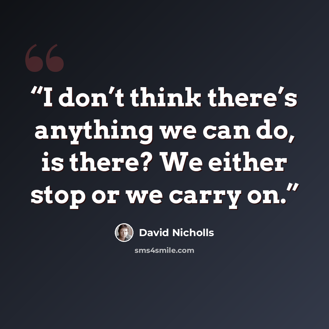“I don’t think there’s anything we can do, is there? We either stop or we carry on.” quote by David Nicholls