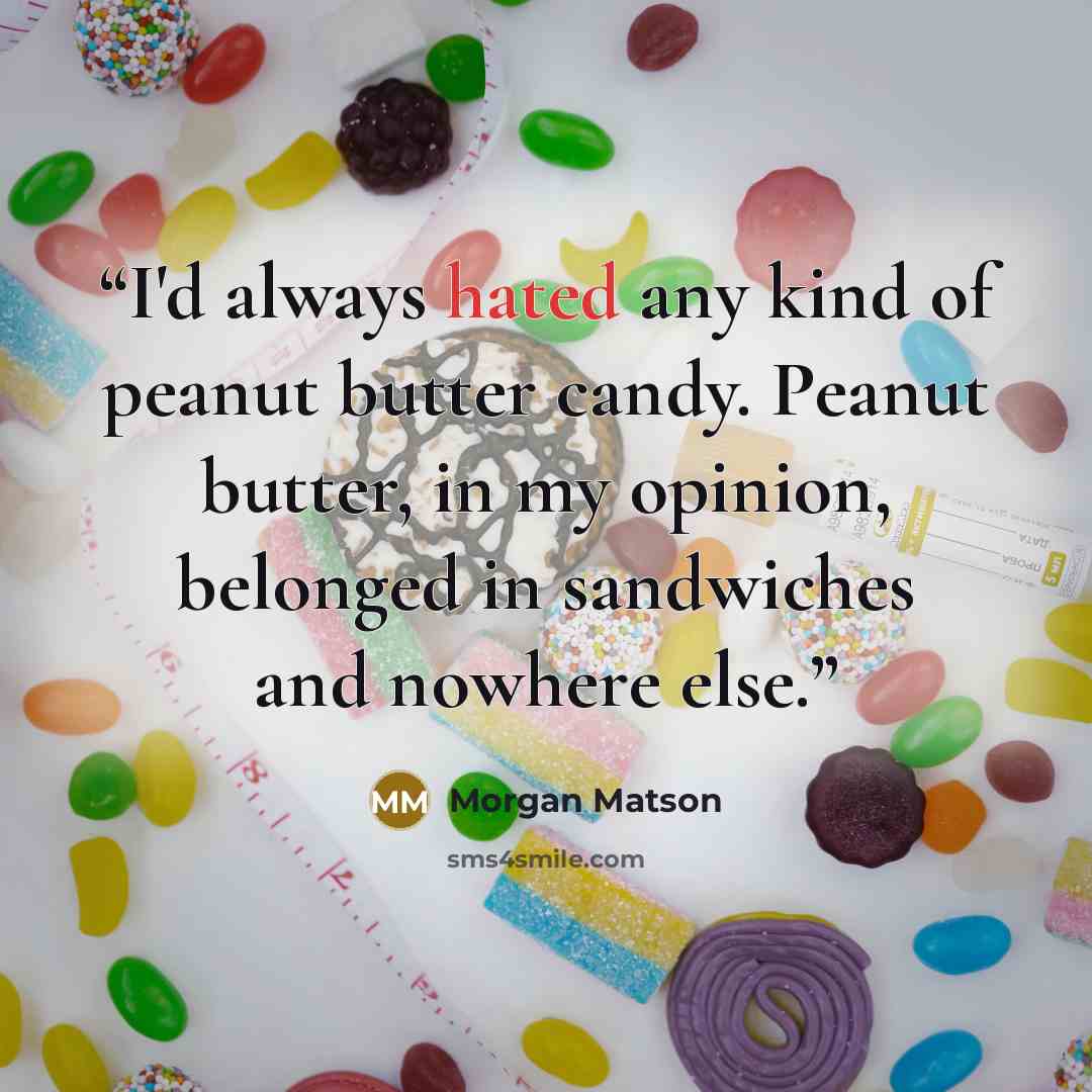 “I'd always hated any kind of peanut butter candy. Peanut butter, in my opinion, belonged in sandwiches and nowhere else.” quote by Morgan Matson