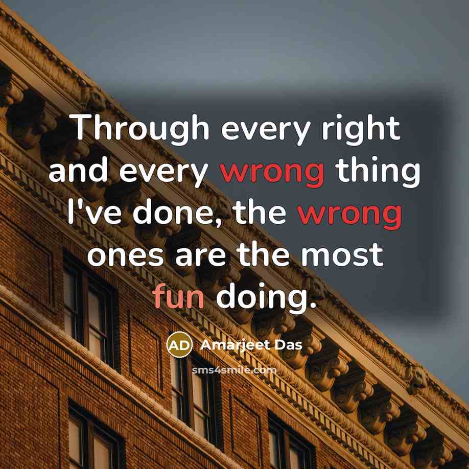 “Through every right and every wrong thing I've done, the wrong ones are the most fun doing.” quote by Amarjeet Das
