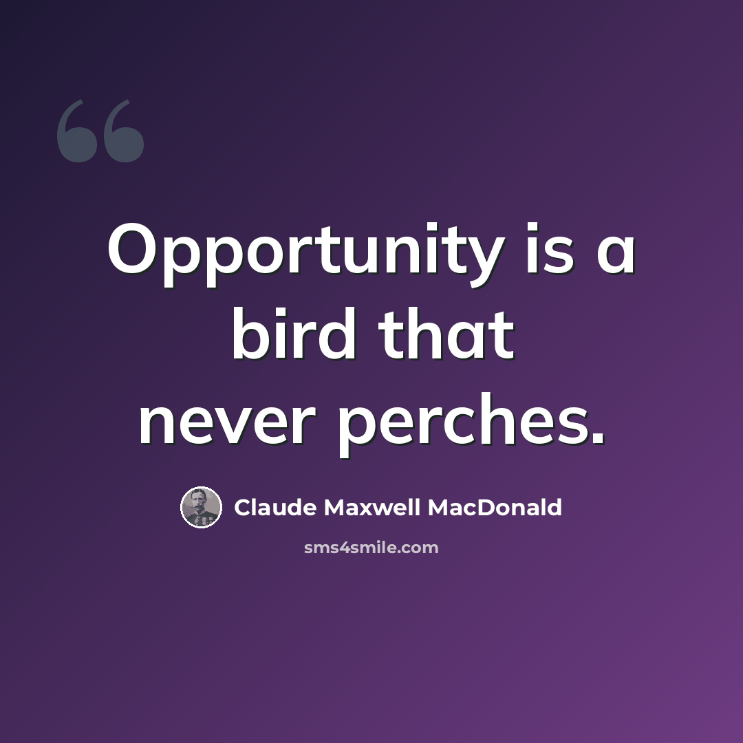 “Opportunity is a bird that never perches.” quote by Claude Maxwell MacDonald