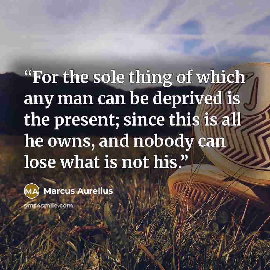 “For the sole thing of which any man can be deprived is the present; since this is all he owns, and nobody can lose what is not his.” quote by Marcus Aurelius