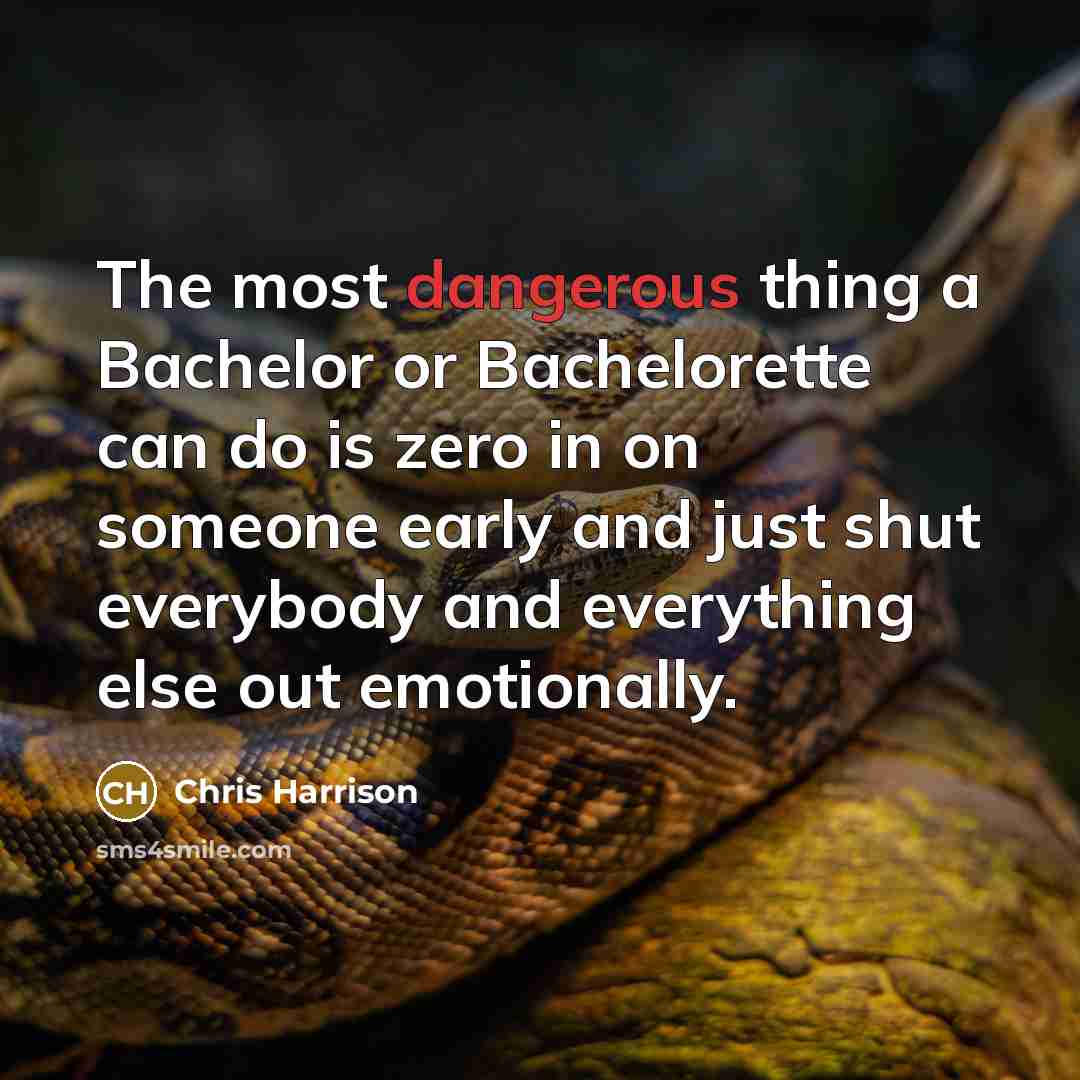 “The most dangerous thing a Bachelor or Bachelorette can do is zero in on someone early and just shut everybody and everything else out emotionally.” quote by Chris Harrison