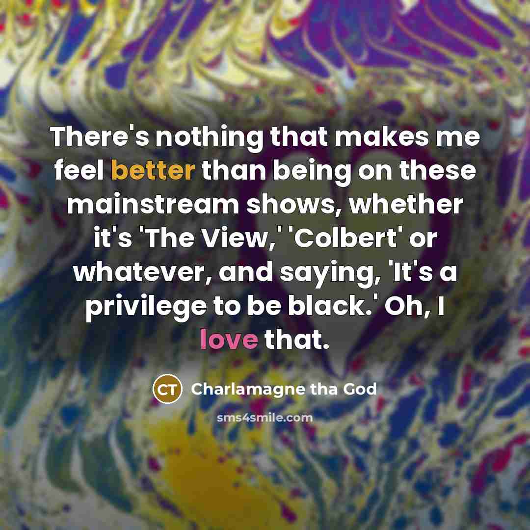 “There's nothing that makes me feel better than being on these mainstream shows, whether it's 'The View,' 'Colbert' or whatever, and saying, 'It's a privilege to be black.' Oh, I love that.” quote by Charlamagne tha God