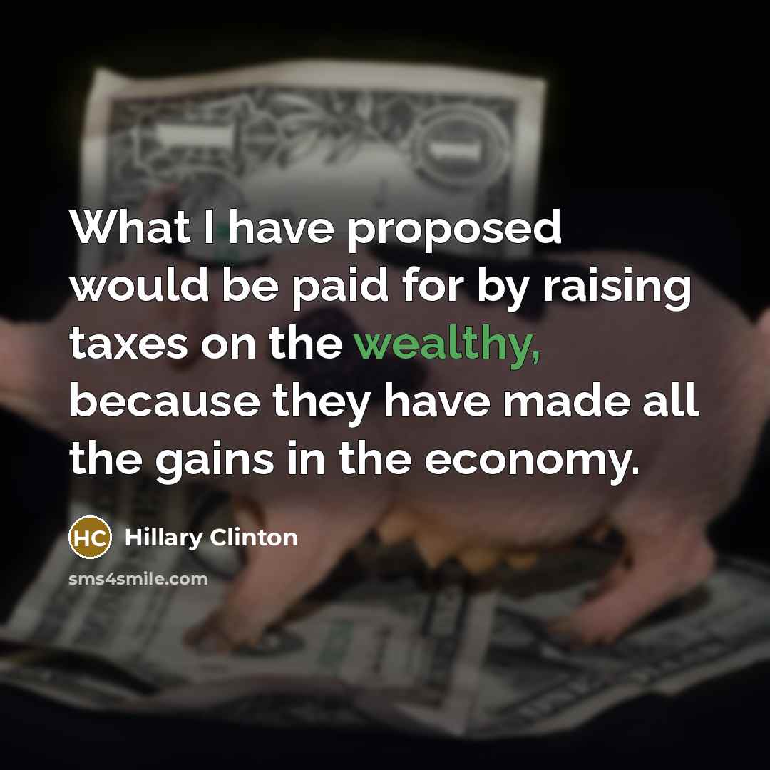“What I have proposed would be paid for by raising taxes on the wealthy, because they have made all the gains in the economy.” quote by Hillary Clinton