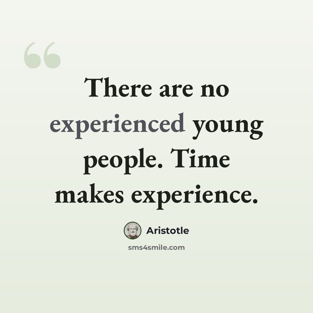 “There are no experienced young people. Time makes experience.” quote by Aristotle