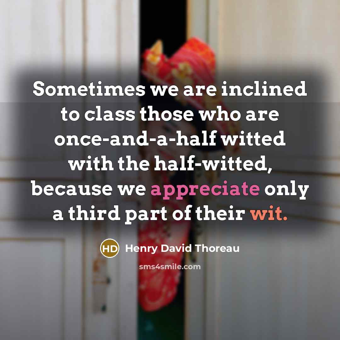 “Sometimes we are inclined to class those who are once-and-a-half witted with the half-witted, because we appreciate only a third part of their wit.” quote by Henry David Thoreau
