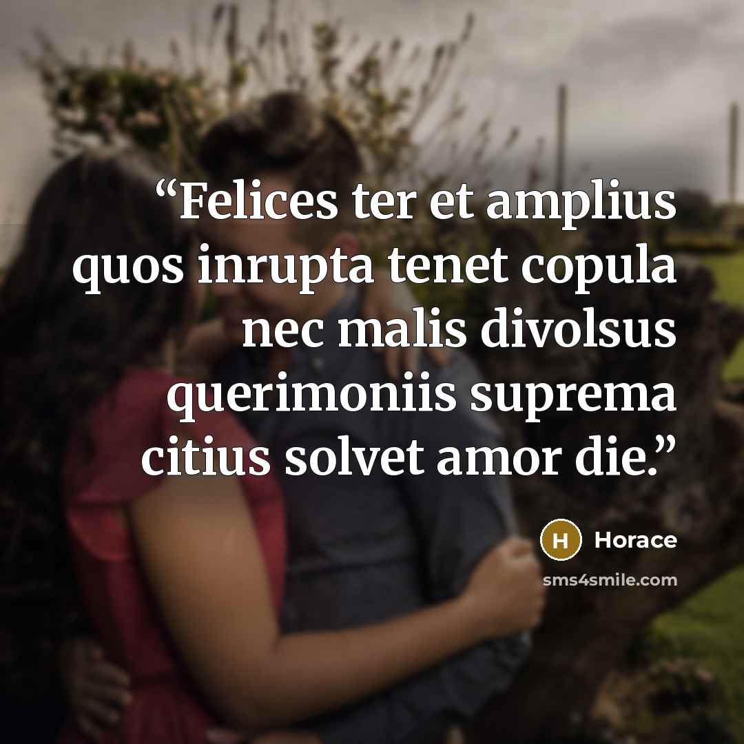 “Felices ter et amplius quos inrupta tenet copula nec malis divolsus querimoniis suprema citius solvet amor die.” quote by Horace