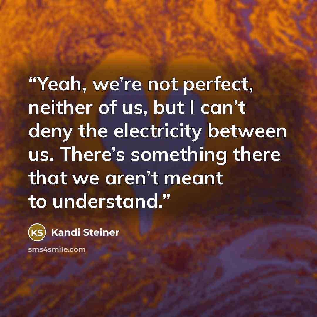“Yeah, we’re not perfect, neither of us, but I can’t deny the electricity between us. There’s something there that we aren’t meant to understand.” quote by Kandi Steiner