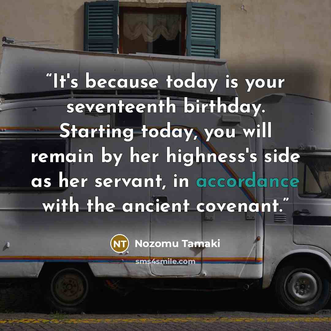 “It's because today is your seventeenth birthday. Starting today, you will remain by her highness's side as her servant, in accordance with the ancient covenant.” quote by Nozomu Tamaki