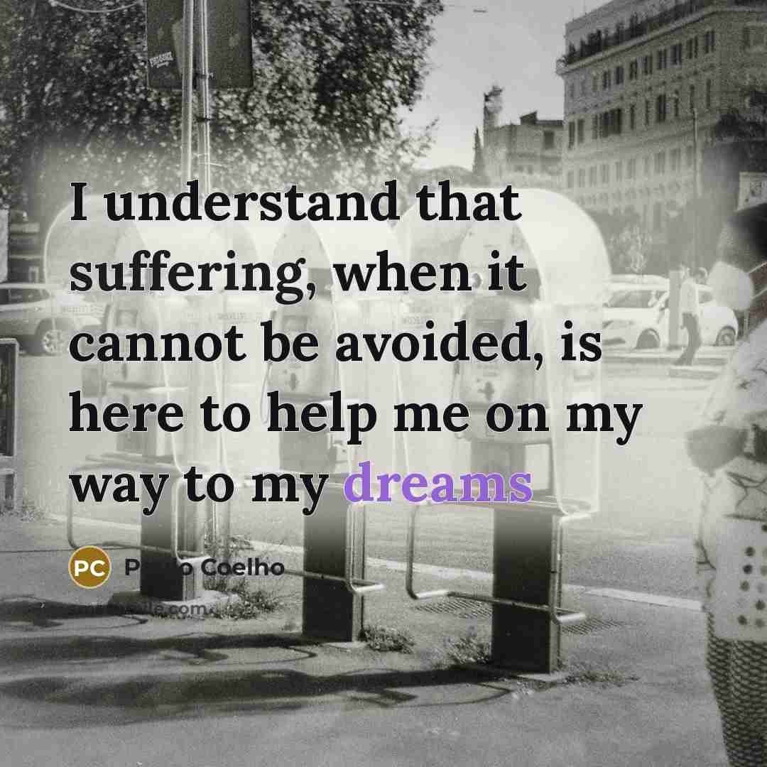 “I understand that suffering, when it cannot be avoided, is here to help me on my way to my dreams” quote by Paulo Coelho