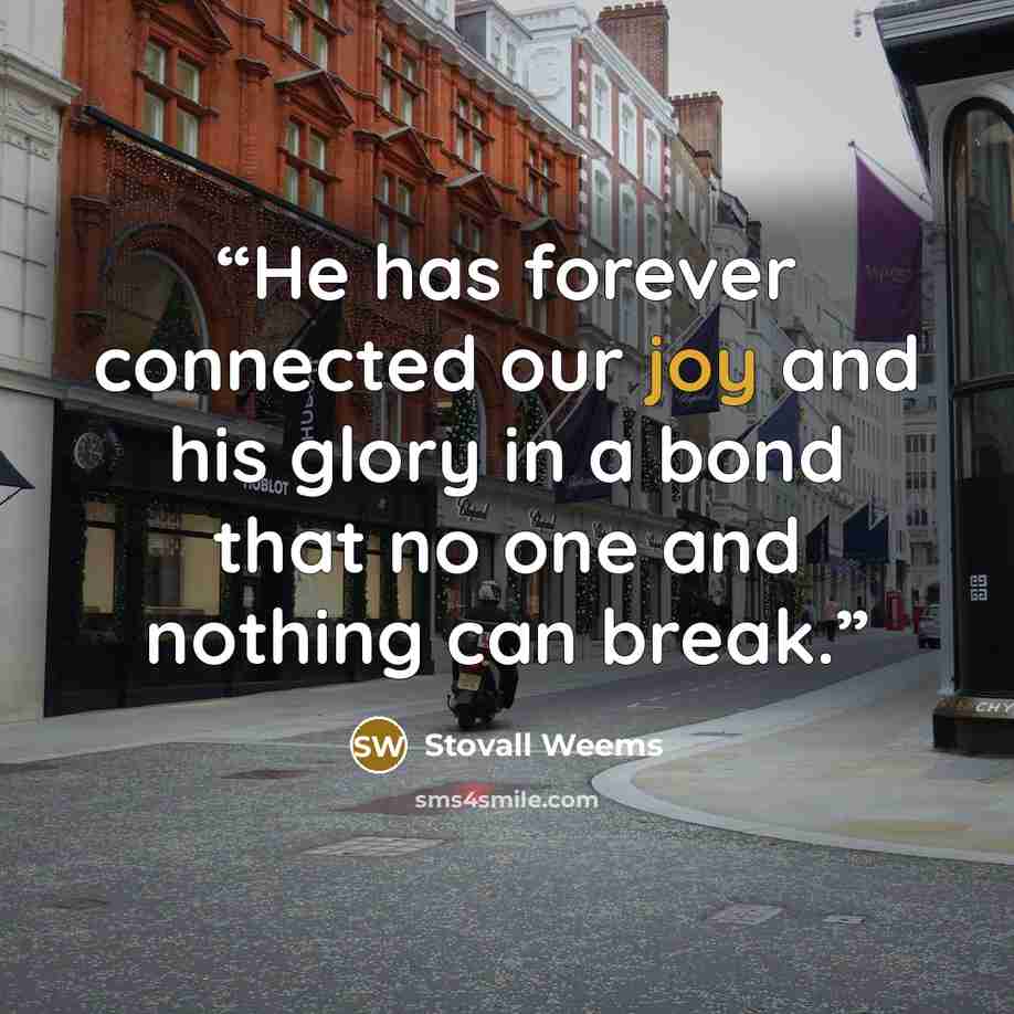 “He has forever connected our joy and his glory in a bond that no one and nothing can break.” quote by Stovall Weems