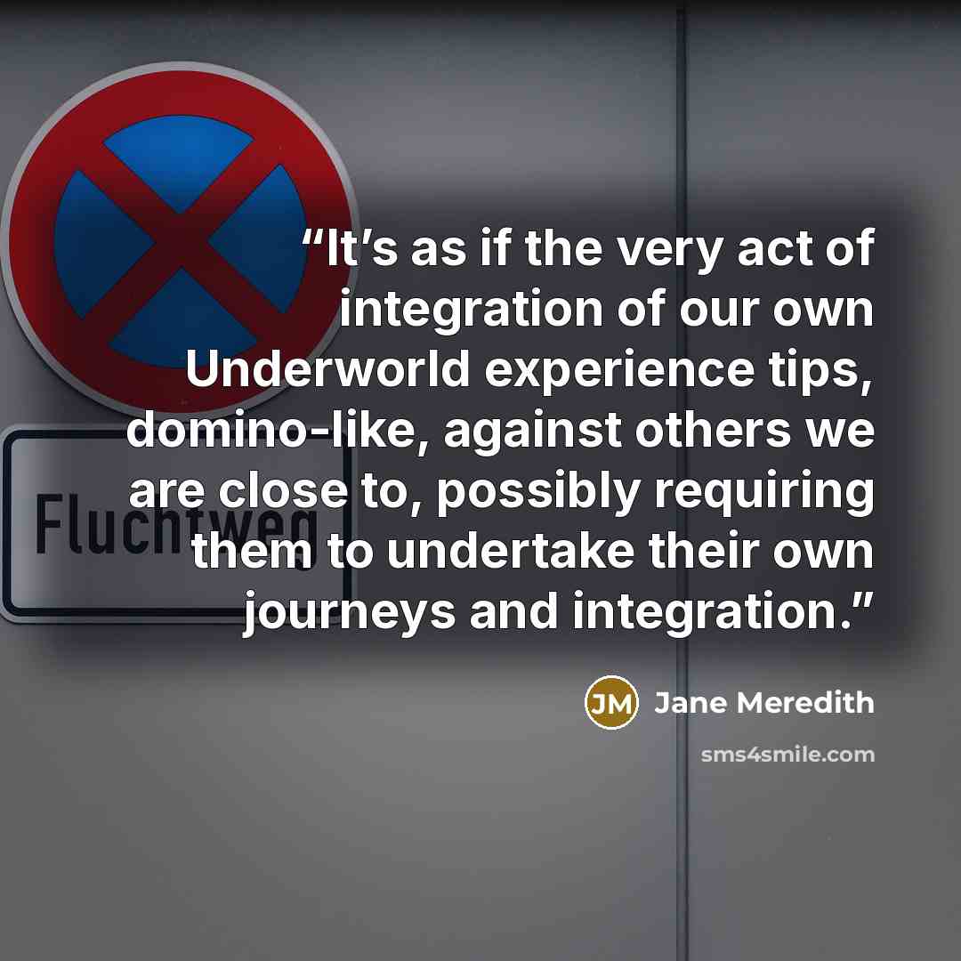 “It’s as if the very act of integration of our own Underworld experience tips, domino-like, against others we are close to, possibly requiring them to undertake their own journeys and integration.” quote by Jane Meredith
