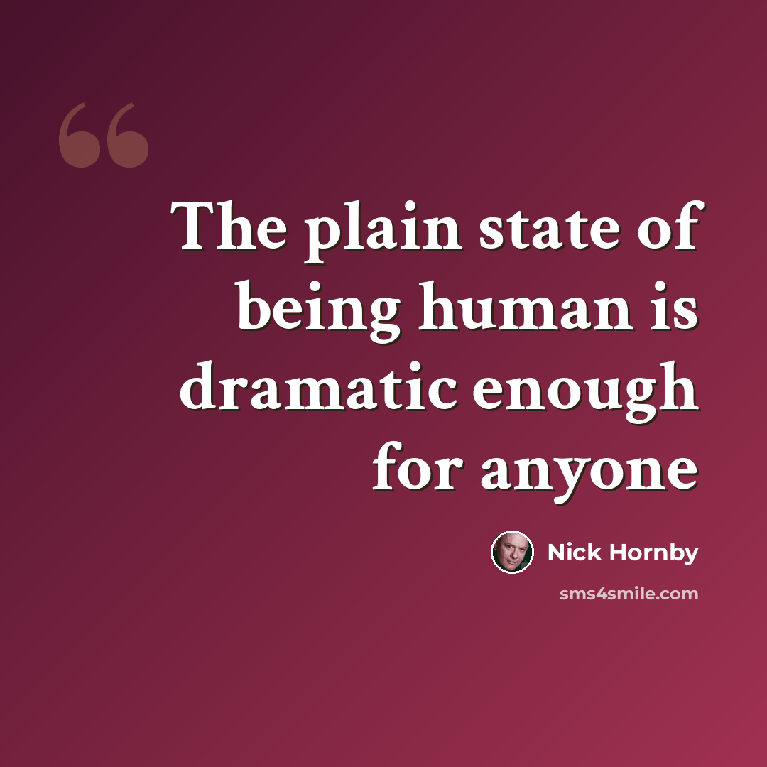 “The plain state of being human is dramatic enough for anyone” quote by Nick Hornby