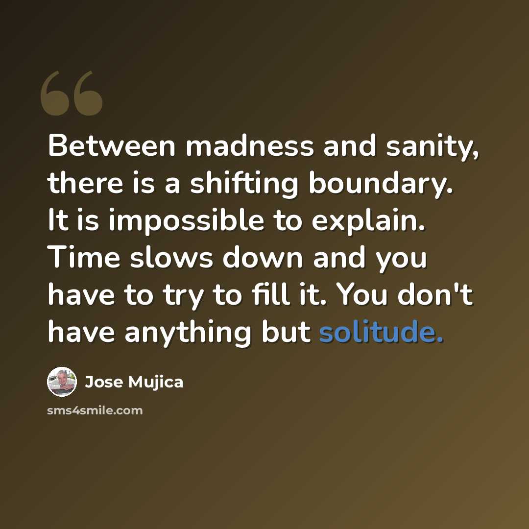 “Between madness and sanity, there is a shifting boundary. It is impossible to explain. Time slows down and you have to try to fill it. You don't have anything but solitude.” quote by Jose Mujica