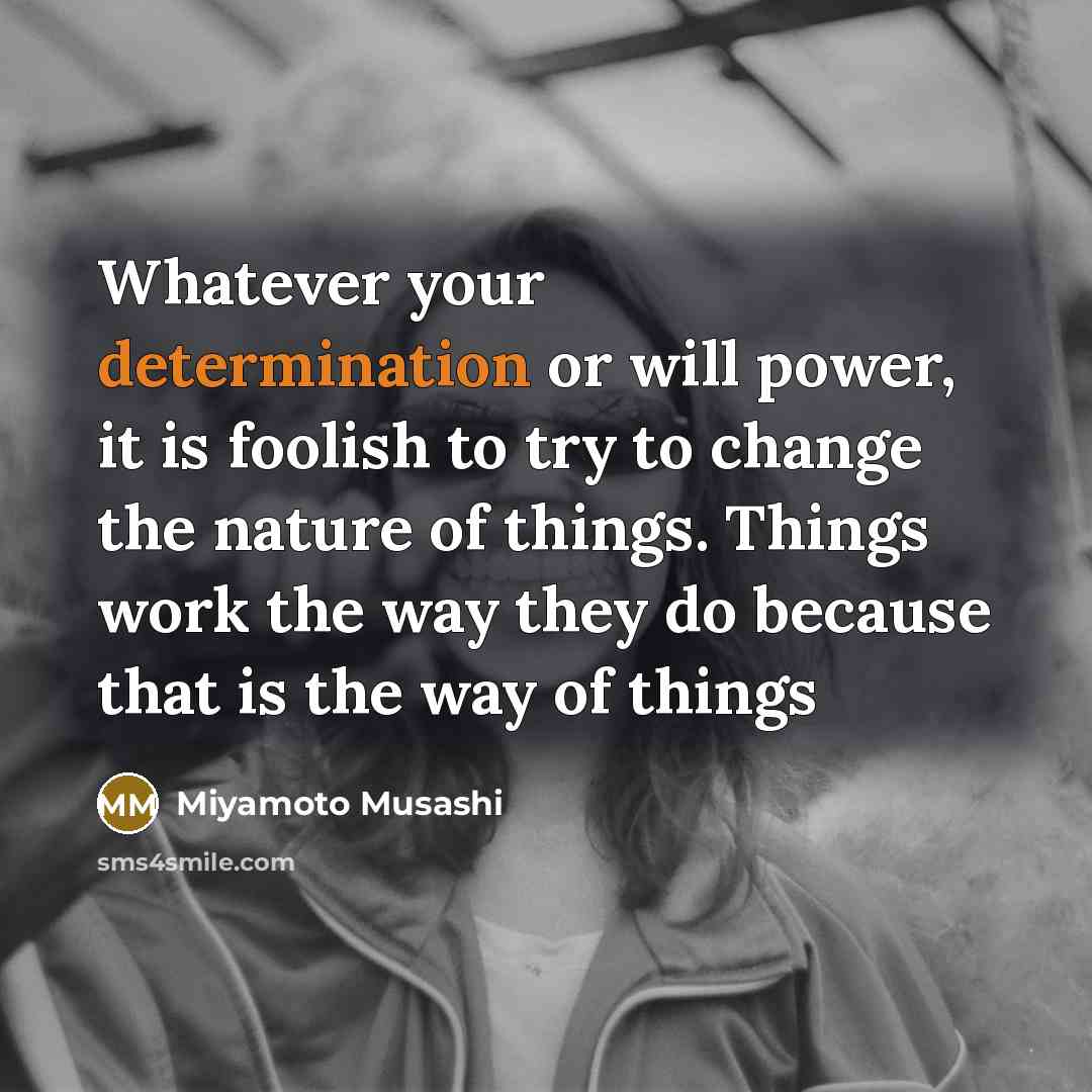 “Whatever your determination or will power, it is foolish to try to change the nature of things. Things work the way they do because that is the way of things” quote by Miyamoto Musashi