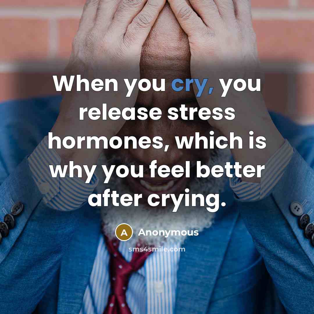 “When you cry, you release stress hormones, which is why you feel better after crying.” quote by Anonymous