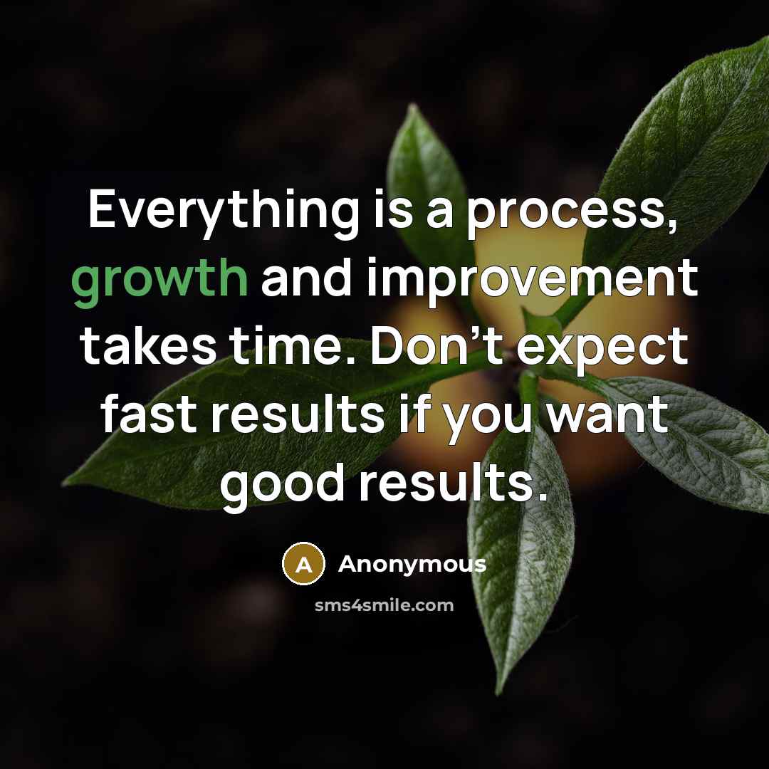 “Everything is a process, growth and improvement takes time. Don't expect fast results if you want good results.” quote by Anonymous
