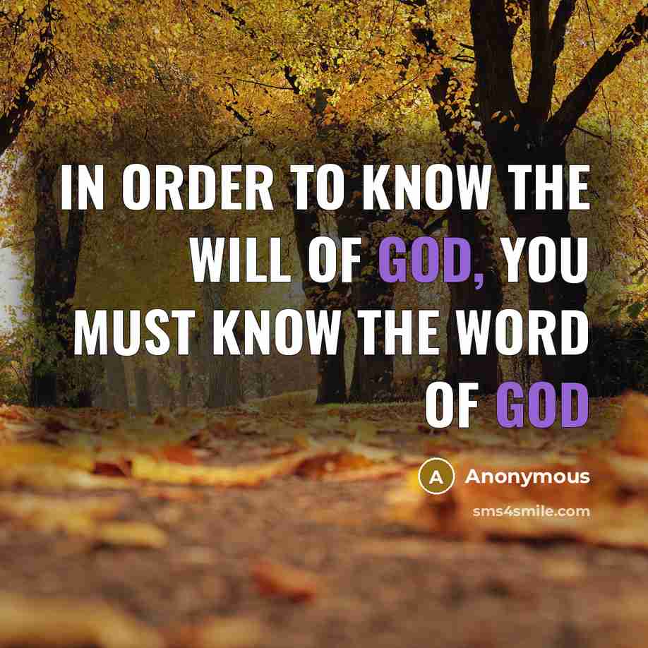 “In order to know the Will of God, you must know the Word of God” quote by Anonymous