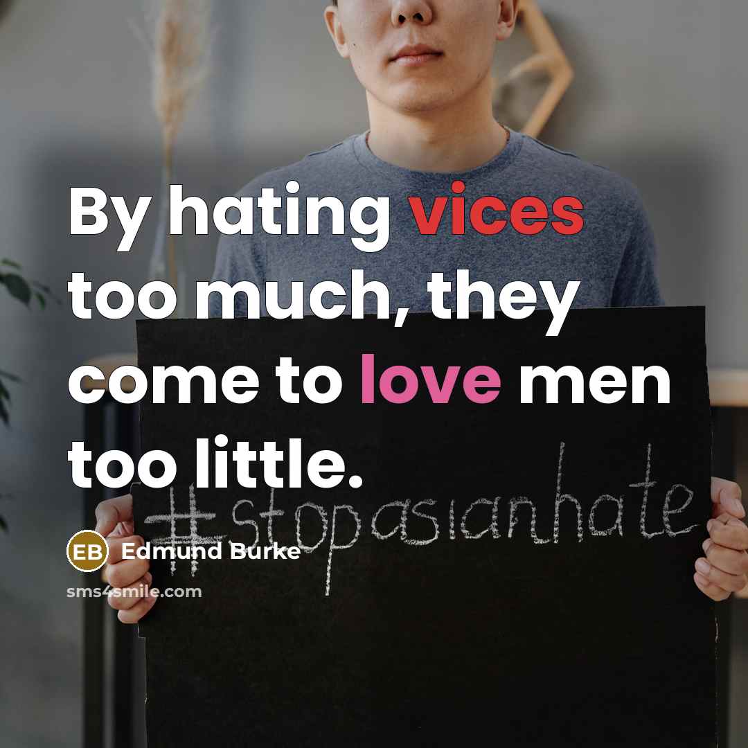 “By hating vices too much, they come to love men too little.” quote by Edmund Burke