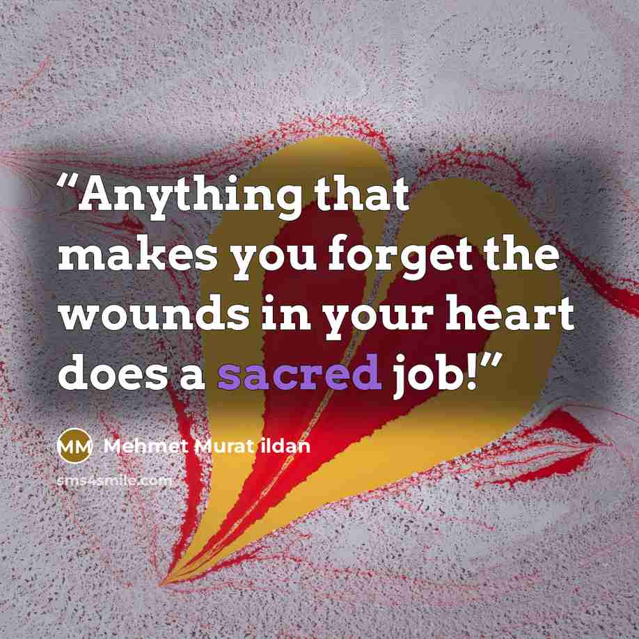 “Anything that makes you forget the wounds in your heart does a sacred job!” quote by Mehmet Murat ildan