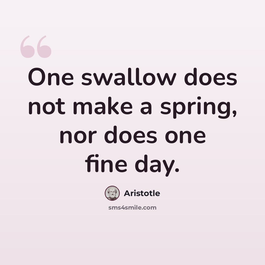 “One swallow does not make a spring, nor does one fine day.” quote by Aristotle
