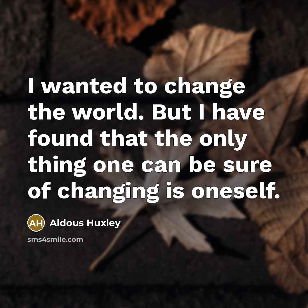 “I wanted to change the world. But I have found that the only thing one can be sure of changing is oneself.” quote by Aldous Huxley