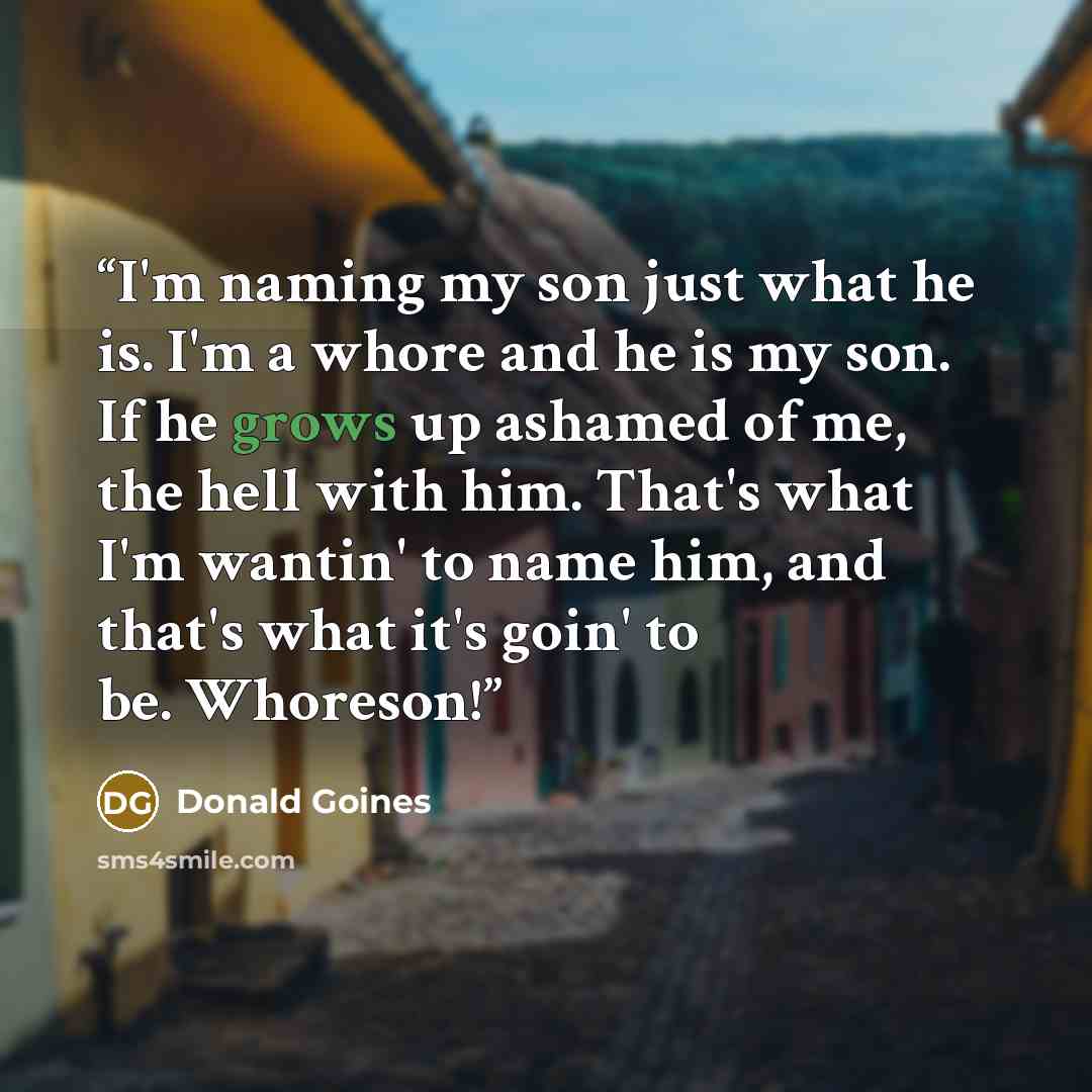 “I'm naming my son just what he is. I'm a whore and he is my son. If he grows up ashamed of me, the hell with him. That's what I'm wantin' to name him, and that's what it's goin' to be. Whoreson!” quote by Donald Goines