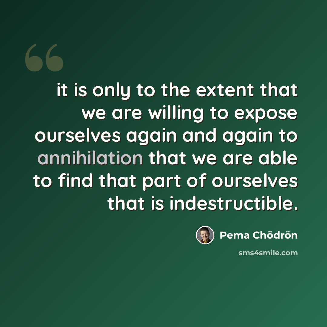 “it is only to the extent that we are willing to expose ourselves again and again to annihilation that we are able to find that part of ourselves that is indestructible.” quote by Pema Chodron