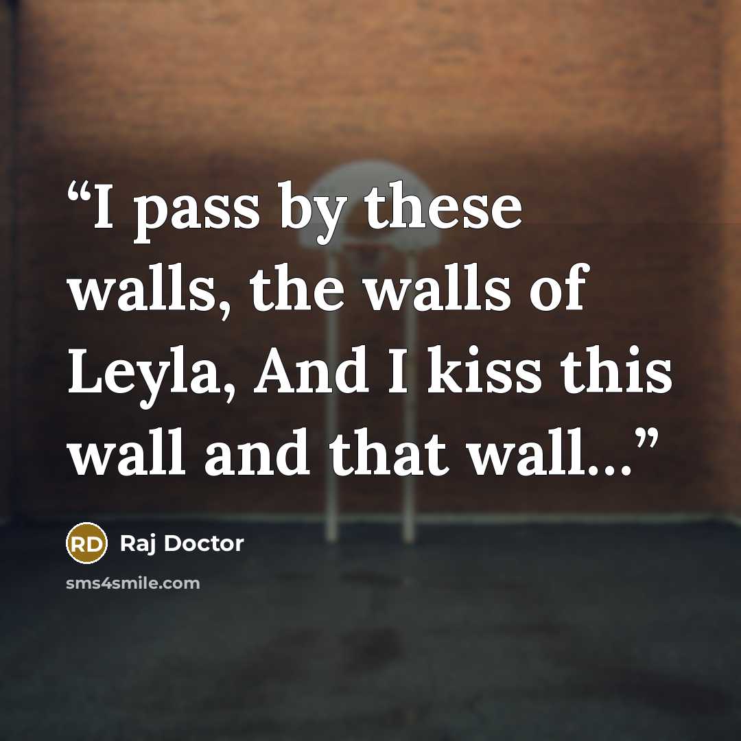 “I pass by these walls, the walls of Leyla, And I kiss this wall and that wall…” quote by Raj Doctor