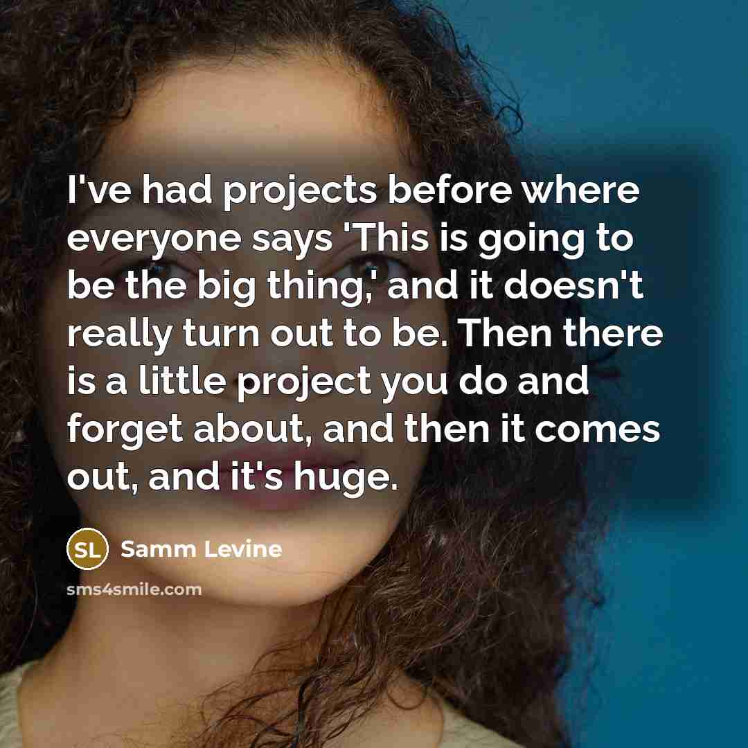 “I've had projects before where everyone says 'This is going to be the big thing,' and it doesn't really turn out to be. Then there is a little project you do and forget about, and then it comes out, and it's huge.” quote by Samm Levine