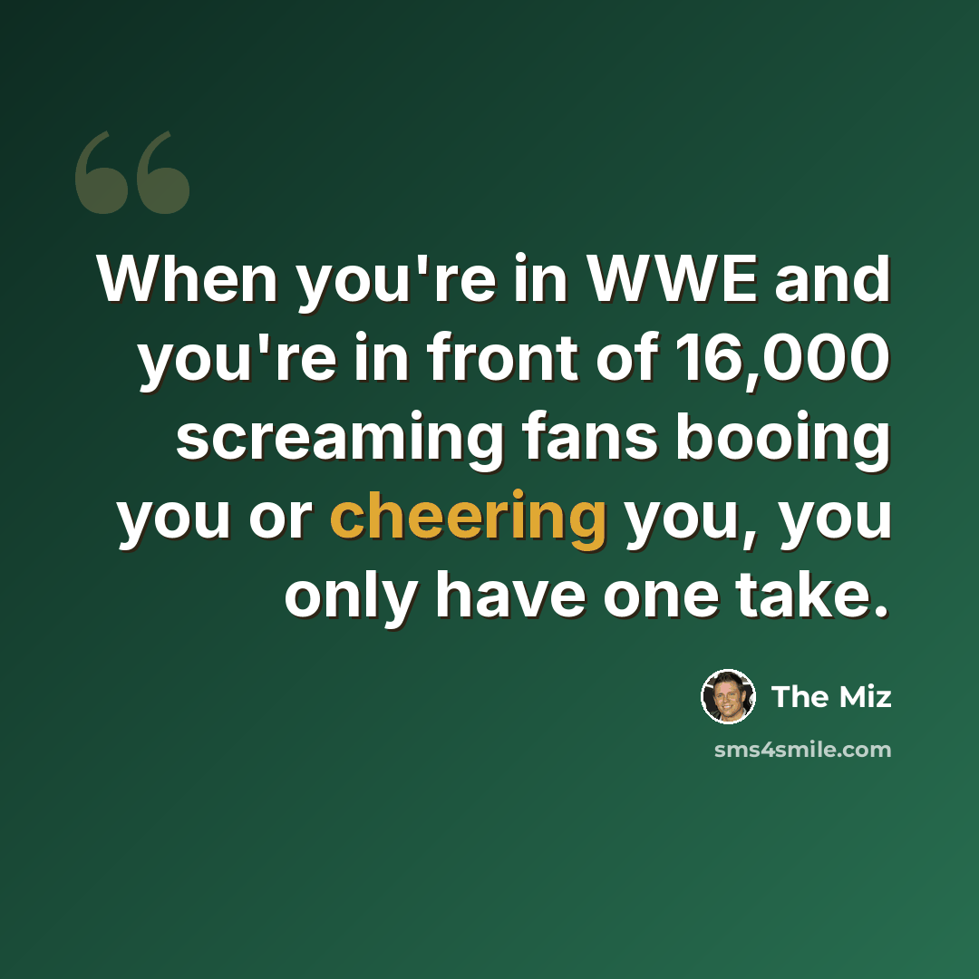 “When you're in WWE and you're in front of 16,000 screaming fans booing you or cheering you, you only have one take.” quote by The Miz