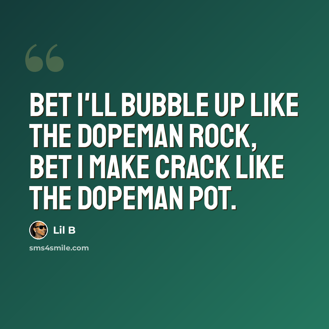 “Bet I'll bubble up like the dopeman rock, bet I make crack like the dopeman pot.” quote by Lil B