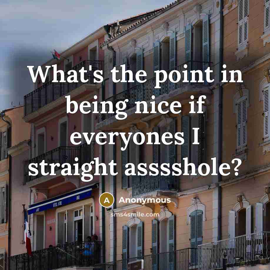 “What's the point in being nice if everyones I straight asssshole?” quote by Anonymous