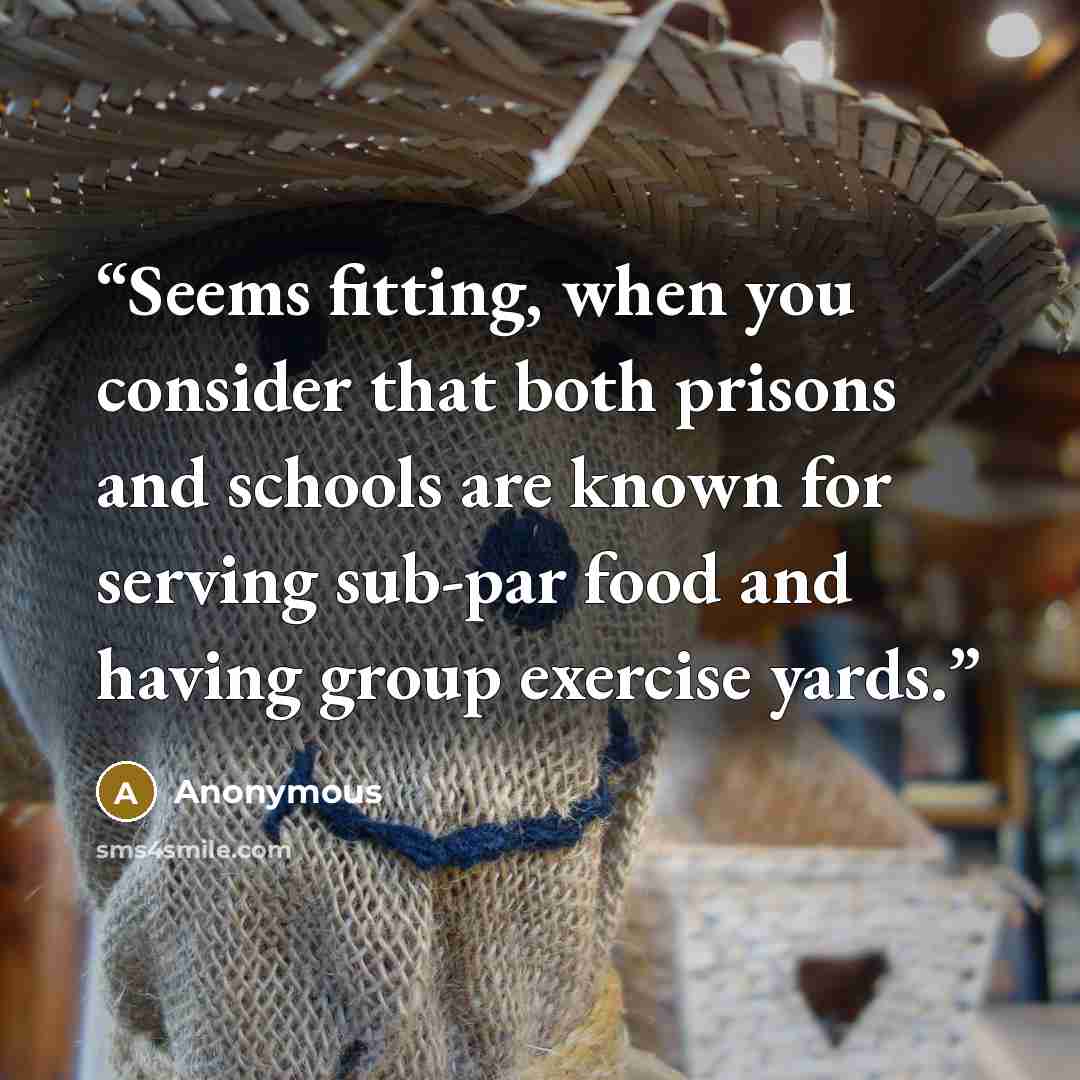 “Seems fitting, when you consider that both prisons and schools are known for serving sub-par food and having group exercise yards.” quote by Anonymous