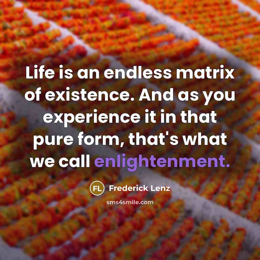 “Life is an endless matrix of existence. And as you experience it in that pure form, that's what we call enlightenment.” quote by Frederick Lenz